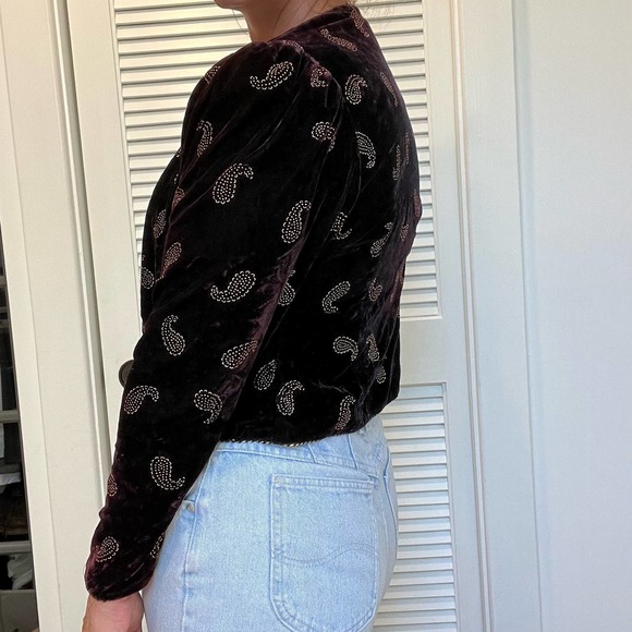Awesome Vintage Velour Blazer With Paisley Beading - Picture 4 of 7